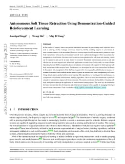 Autonomous Soft Tissue Retraction Using Demonstration-Guided
  Reinforcement Learning