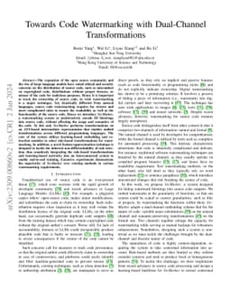 Towards Code Watermarking with Dual-Channel Transformations