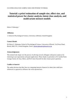 Tutorial: a priori estimation of sample size, effect size, and
  statistical power for cluster analysis, latent class analysis, and
  multivariate mixture models