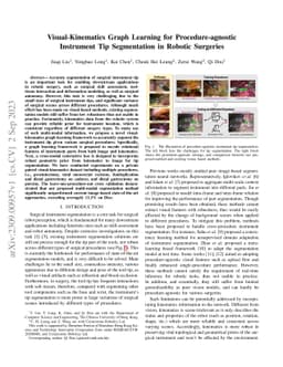 Visual-Kinematics Graph Learning for Procedure-agnostic Instrument Tip
  Segmentation in Robotic Surgeries
