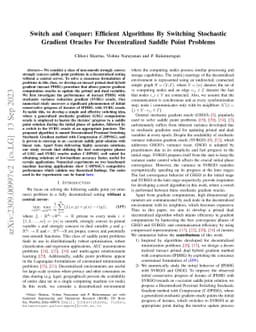 Switch and Conquer: Efficient Algorithms By Switching Stochastic
  Gradient Oracles For Decentralized Saddle Point Problems
