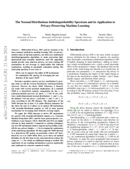 The Normal Distributions Indistinguishability Spectrum and its
  Application to Privacy-Preserving Machine Learning