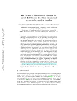 On the use of Mahalanobis distance for out-of-distribution detection
  with neural networks for medical imaging