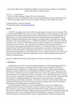 Exploring the effectiveness of ChatGPT-based feedback compared with
  teacher feedback and self-feedback: Evidence from Chinese to English
  translation