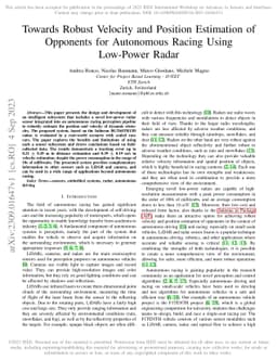 Towards Robust Velocity and Position Estimation of Opponents for
  Autonomous Racing Using Low-Power Radar