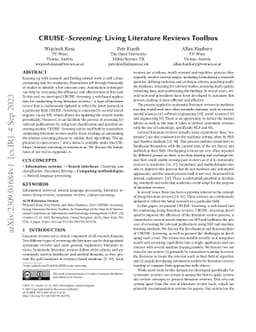 CRUISE-Screening: Living Literature Reviews Toolbox