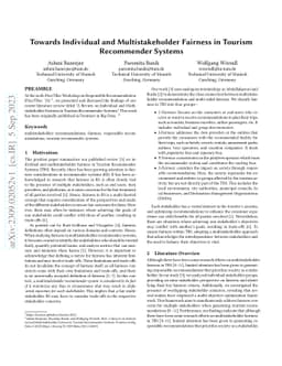 Towards Individual and Multistakeholder Fairness in Tourism Recommender
  Systems