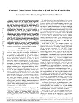 Continual Cross-Dataset Adaptation in Road Surface Classification