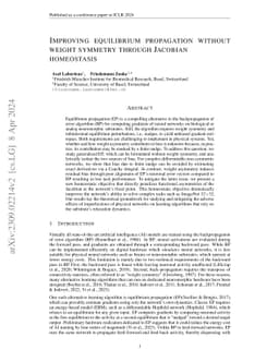 Improving equilibrium propagation without weight symmetry through
  Jacobian homeostasis
