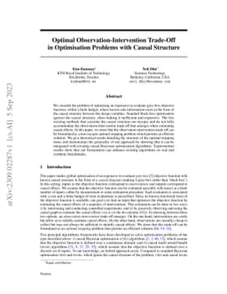 Optimal Observation-Intervention Trade-Off in Optimisation Problems with
  Causal Structure