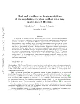 First and zeroth-order implementations of the regularized Newton method
  with lazy approximated Hessians