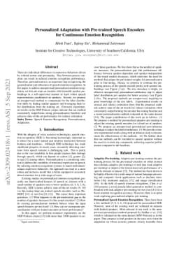 Personalized Adaptation with Pre-trained Speech Encoders for Continuous
  Emotion Recognition