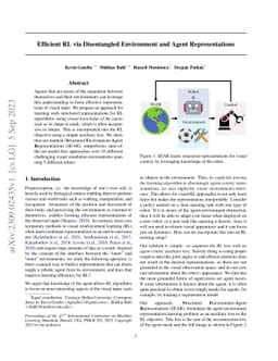 Efficient RL via Disentangled Environment and Agent Representations