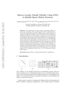 Observe Locally, Classify Globally: Using GNNs to Identify Sparse Matrix
  Structure