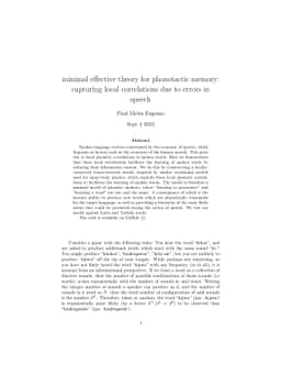 Minimal Effective Theory for Phonotactic Memory: Capturing Local
  Correlations due to Errors in Speech