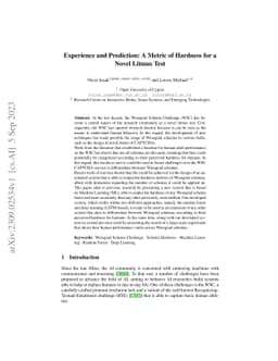Experience and Prediction: A Metric of Hardness for a Novel Litmus Test