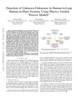 Detection of Unknown-Unknowns in Human-in-Plant Human-in-Loop Systems
  Using Physics Guided Process Models