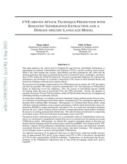 CVE-driven Attack Technique Prediction with Semantic Information
  Extraction and a Domain-specific Language Model