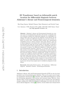 3D Transformer based on deformable patch location for differential
  diagnosis between Alzheimer's disease and Frontotemporal dementia
