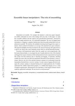 Ensemble linear interpolators: The role of ensembling
