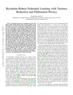 Byzantine-Robust Federated Learning with Variance Reduction and
  Differential Privacy