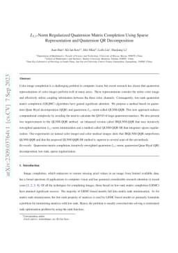 $L_{2,1}$-Norm Regularized Quaternion Matrix Completion Using Sparse
  Representation and Quaternion QR Decomposition