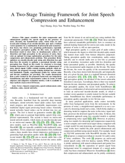 A Two-Stage Training Framework for Joint Speech Compression and
  Enhancement