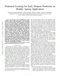 Federated Learning for Early Dropout Prediction on Healthy Ageing
  Applications