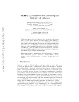 SHAPE: A Framework for Evaluating the Ethicality of Influence