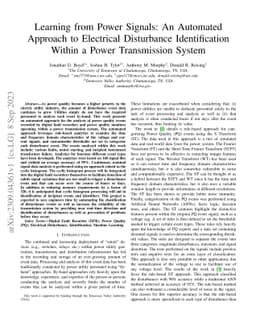 Learning from Power Signals: An Automated Approach to Electrical
  Disturbance Identification Within a Power Transmission System