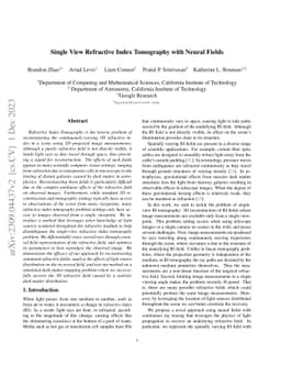 Single View Refractive Index Tomography with Neural Fields