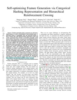 Self-optimizing Feature Generation via Categorical Hashing
  Representation and Hierarchical Reinforcement Crossing