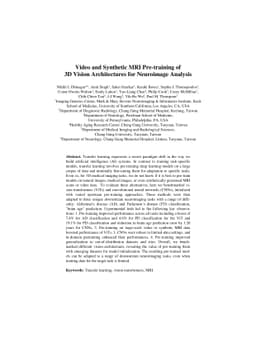 Video and Synthetic MRI Pre-training of 3D Vision Architectures for
  Neuroimage Analysis