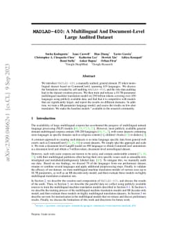 MADLAD-400: A Multilingual And Document-Level Large Audited Dataset