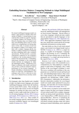 Embedding structure matters: Comparing methods to adapt multilingual
  vocabularies to new languages
