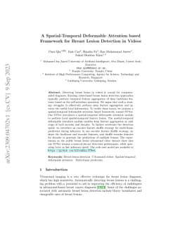 A Spatial-Temporal Deformable Attention based Framework for Breast
  Lesion Detection in Videos