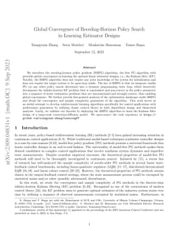 Global Convergence of Receding-Horizon Policy Search in Learning
  Estimator Designs