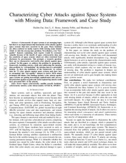 Characterizing Cyber Attacks against Space Systems with Missing Data:
  Framework and Case Study