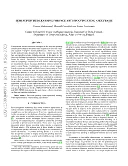 Semi-Supervised learning for Face Anti-Spoofing using Apex frame