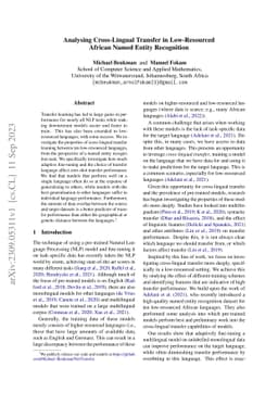 Analysing Cross-Lingual Transfer in Low-Resourced African Named Entity
  Recognition