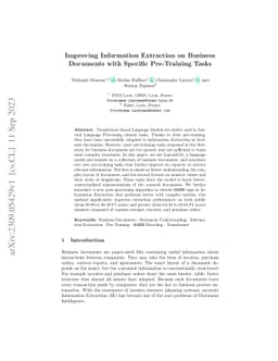 Improving Information Extraction on Business Documents with Specific
  Pre-Training Tasks