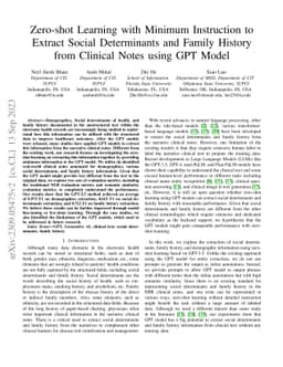 Zero-shot Learning with Minimum Instruction to Extract Social
  Determinants and Family History from Clinical Notes using GPT Model