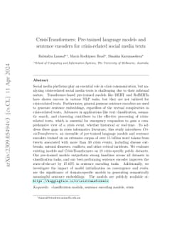 CrisisTransformers: Pre-trained language models and sentence encoders
  for crisis-related social media texts