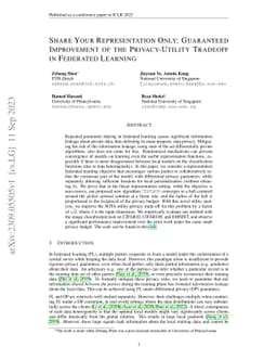 Share Your Representation Only: Guaranteed Improvement of the
  Privacy-Utility Tradeoff in Federated Learning