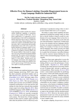 Effective Proxy for Human Labeling: Ensemble Disagreement Scores in
  Large Language Models for Industrial NLP