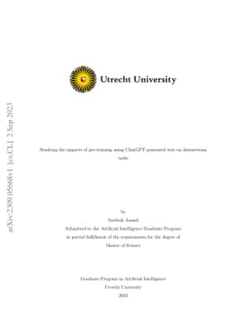 Studying the impacts of pre-training using ChatGPT-generated text on
  downstream tasks
