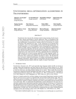 Uncovering mesa-optimization algorithms in Transformers
