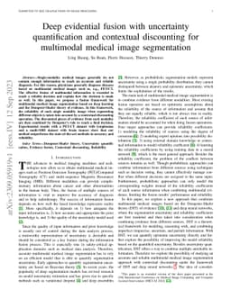 Deep evidential fusion with uncertainty quantification and contextual
  discounting for multimodal medical image segmentation