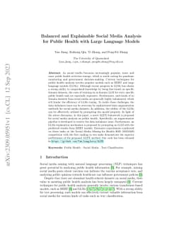 Balanced and Explainable Social Media Analysis for Public Health with
  Large Language Models