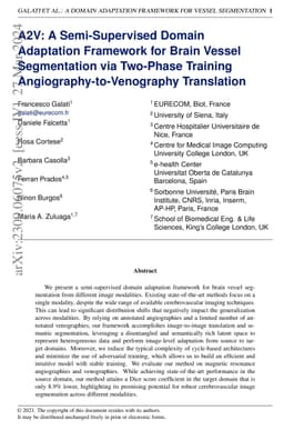 A2V: A Semi-Supervised Domain Adaptation Framework for Brain Vessel
  Segmentation via Two-Phase Training Angiography-to-Venography Translation